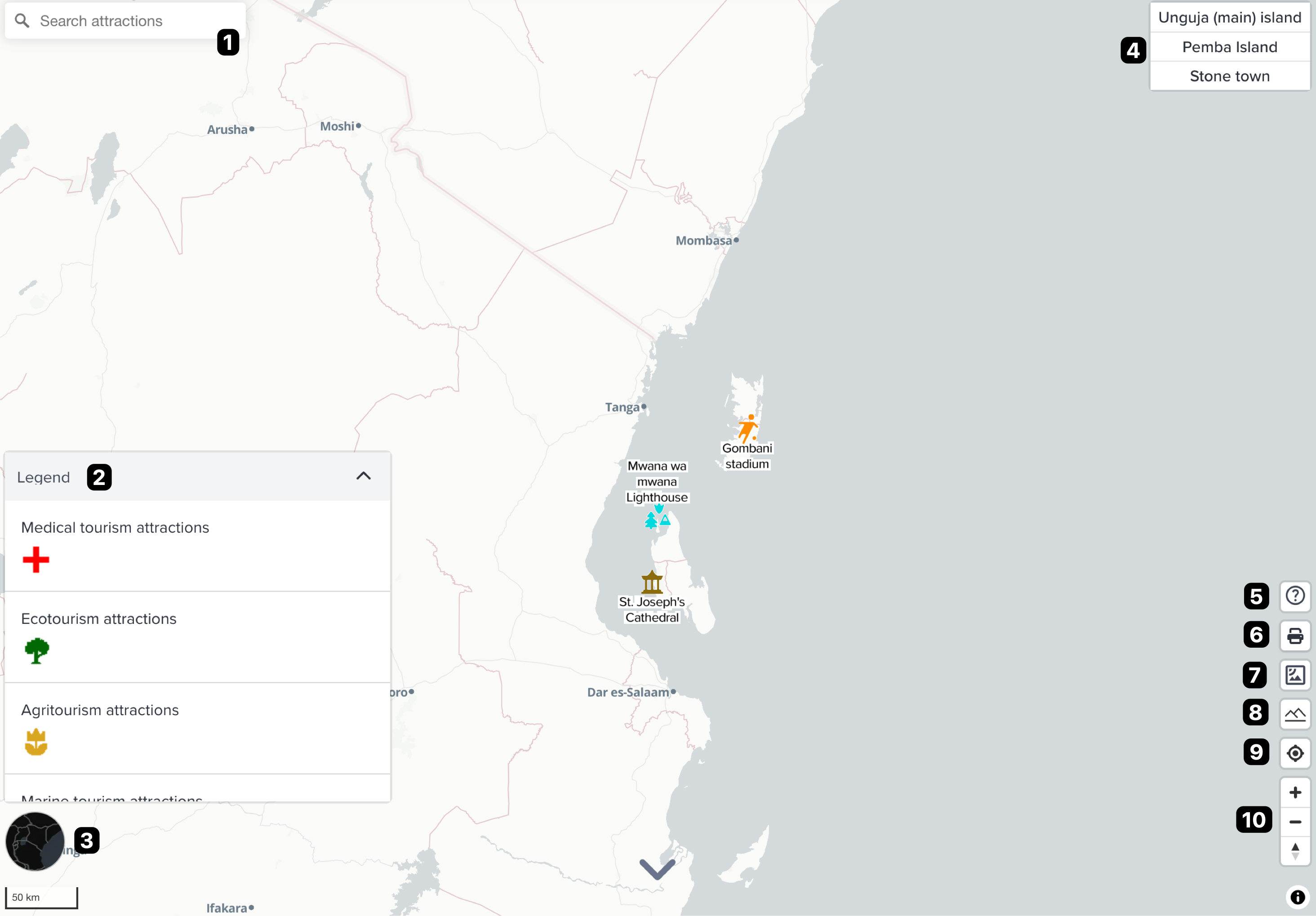 Main functionalities of the dashboard