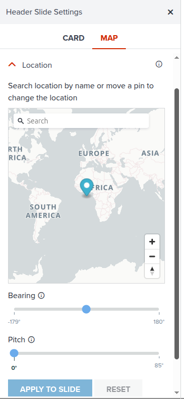 Header Slide Settings Panel - Location