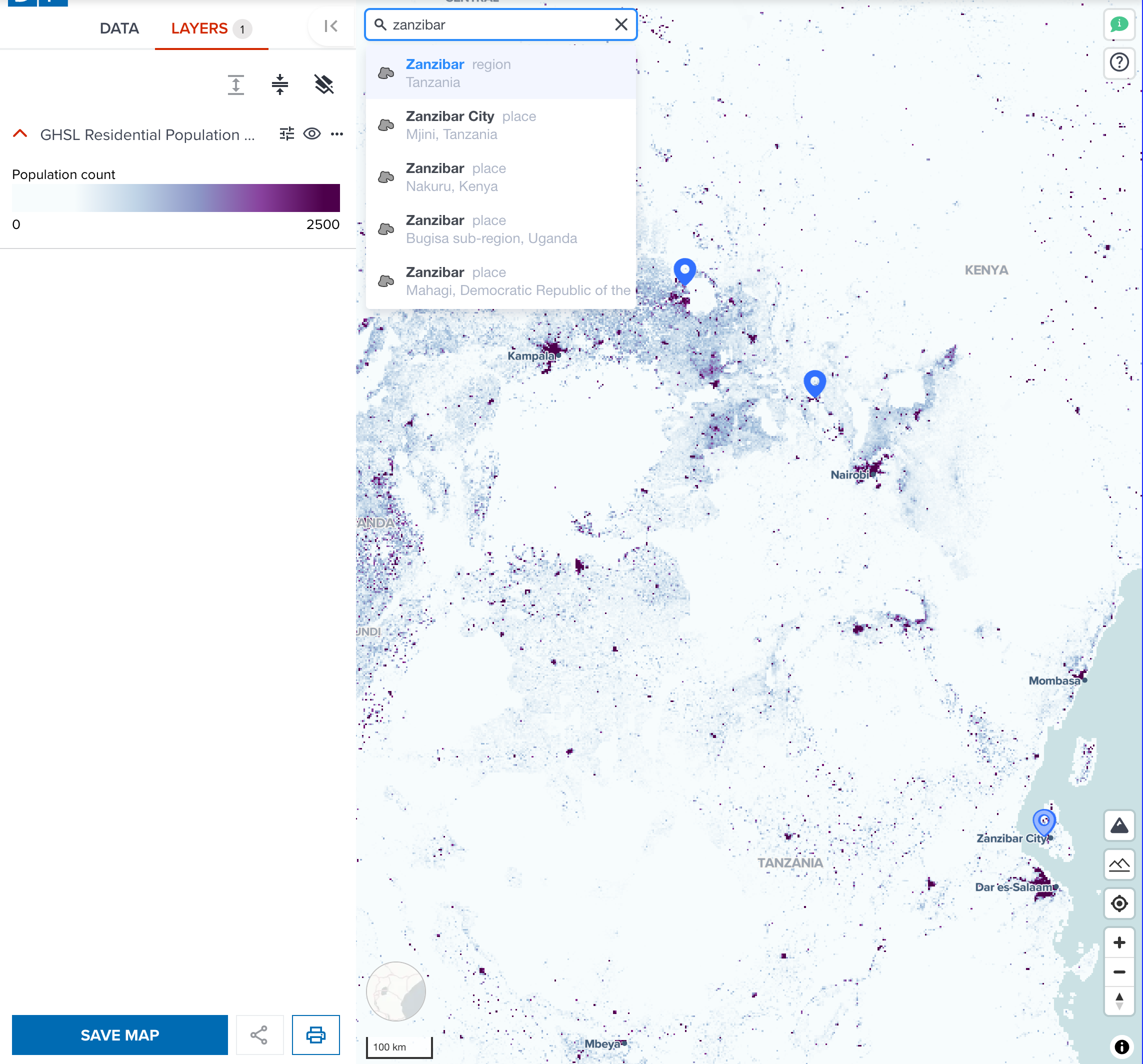 Search your interested location to zoom